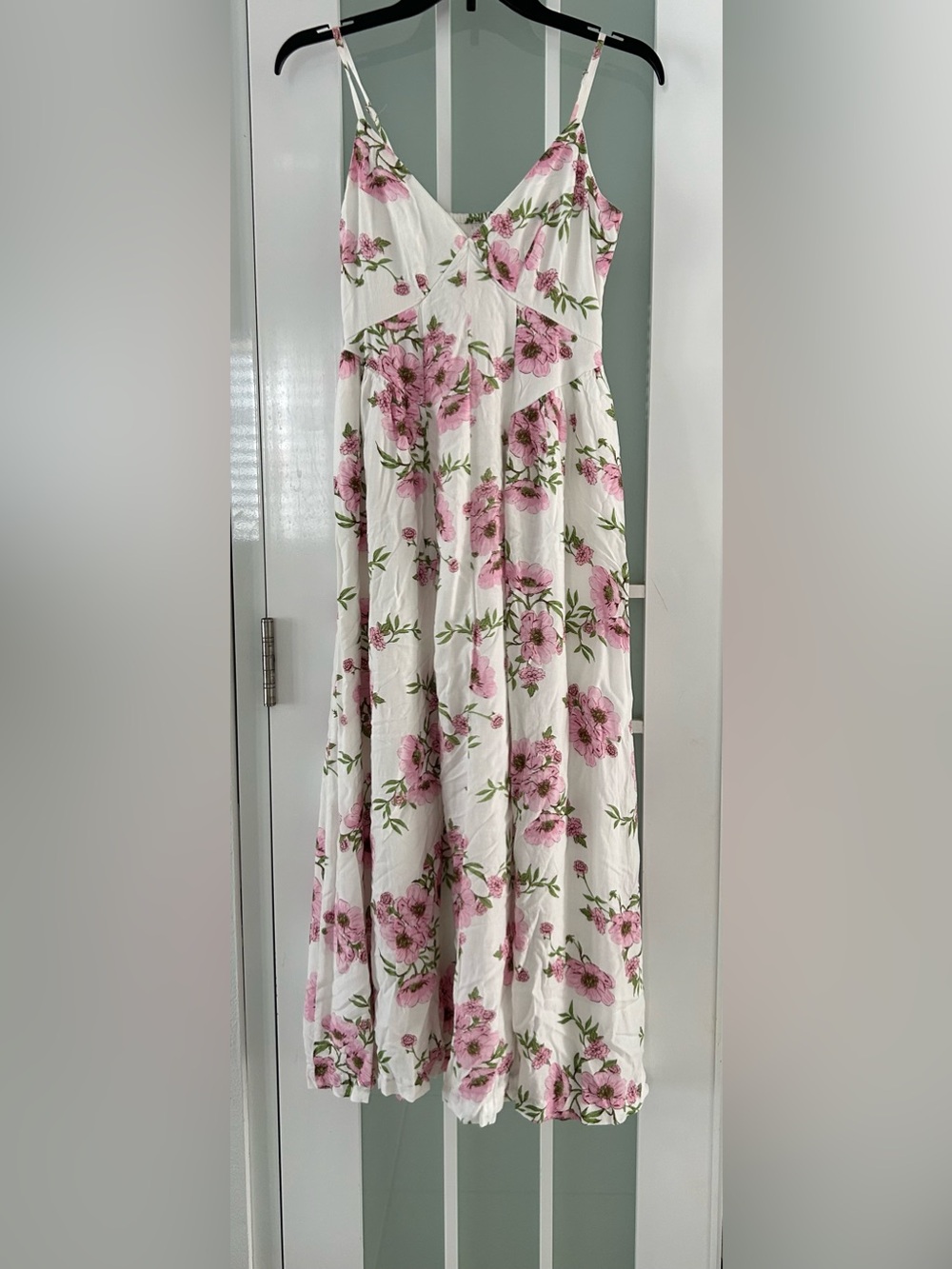 Japna White Midi Dress with Pink Floral Print